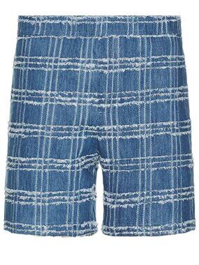 SAMSOE Blue and White Plaid Shorts in Medium